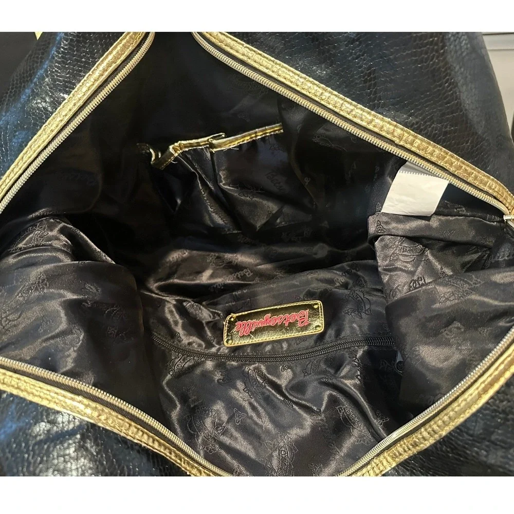 Betseyville Betsey Johnson Black Gold Snake Embossed Lightning Bolt Satchel Bag